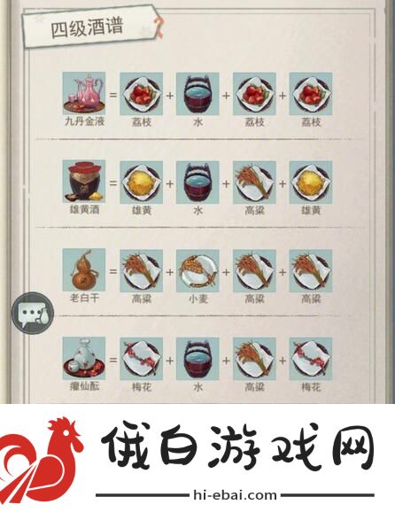 《江湖悠悠》酒谱配方大全